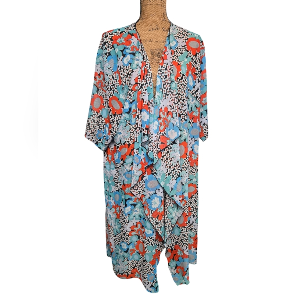 Lularoe Kimono Cardigan Cover-up Retro Colorful Pattern Sz Large